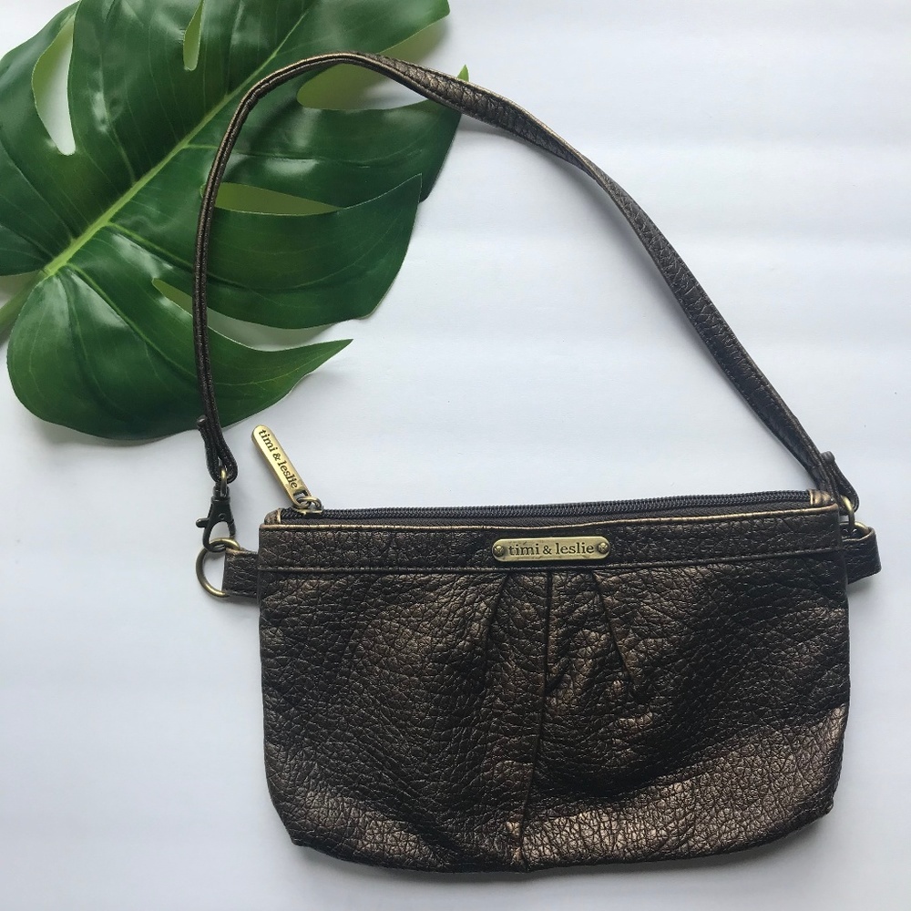 Small Leather Purse, Bronze Purse, Wristlet